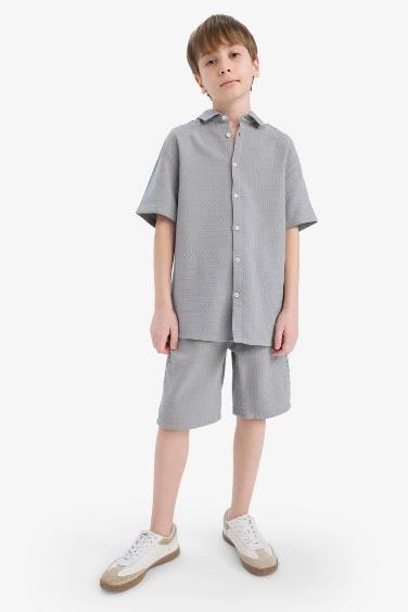 Boy Regular Fit Polo Neck Textured Short Sleeve Shirt