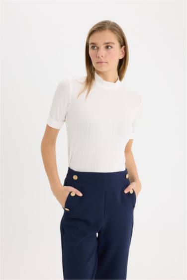 Slim Fit Half Turtleneck Ribbed Camisole Short Sleeve T-Shirt