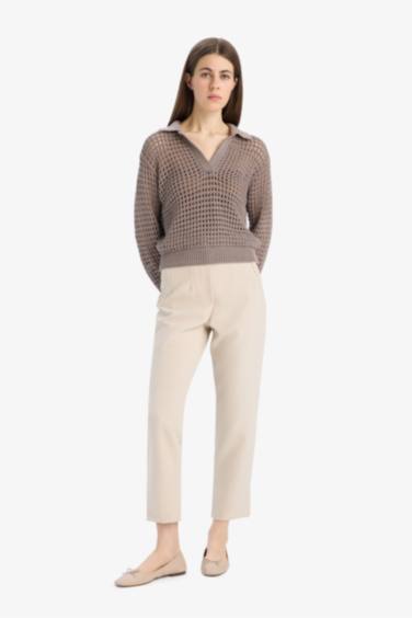 Трикотажный свитер-поло свободного кроя с ажурным узором