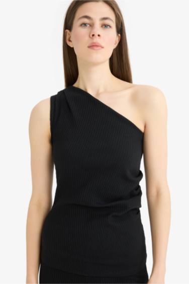 تانك توب مضلع سليم فيت بكتف واحد