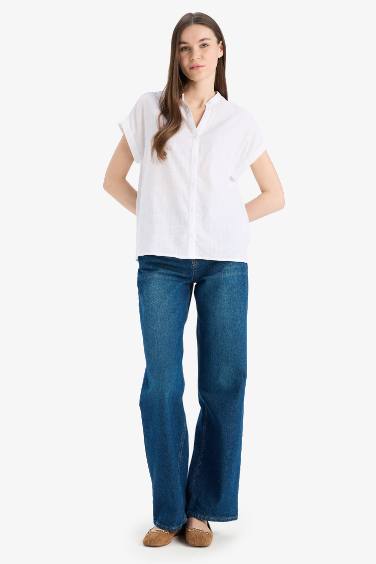 قميص قطن نص ردن قصة عادية بياخة عريضة