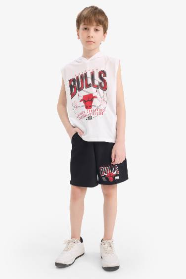 Erkek Çocuk NBA Chicago Bulls 2'li Takım Kapüşonlu Kolsuz Tişört Beli Lastiki Şort