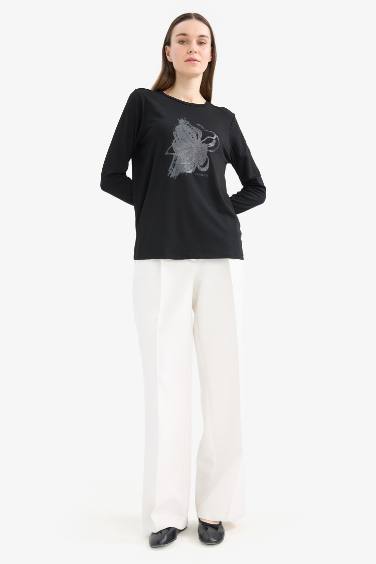 Traditional Regular Fit Crew Neck Glitter T-Shirt