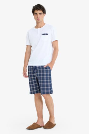 Regular Fit Pijama Takımı Kısa Kollu Üst Kareli Şort