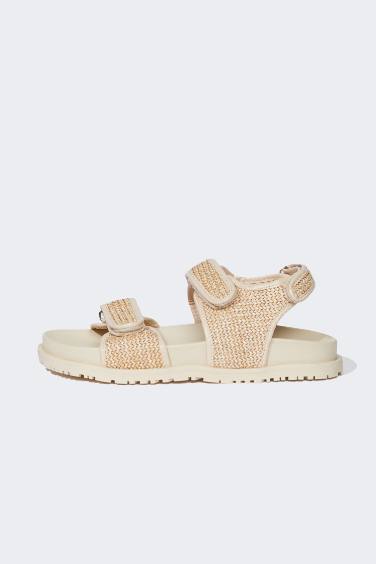 Woman Double Band Flat Sole Straw Slippers