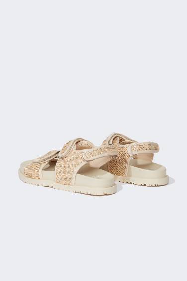 Woman Double Band Flat Sole Straw Slippers