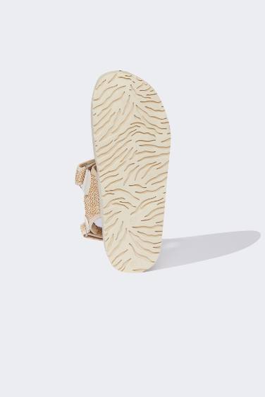 Woman Double Band Flat Sole Straw Slippers