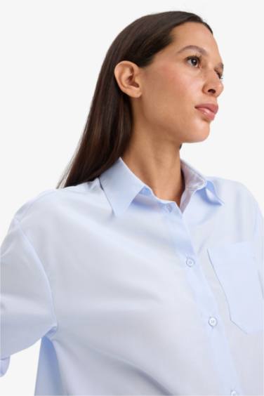 Oversize Fit Shirt Collar Poplin Long Sleeve Shirt