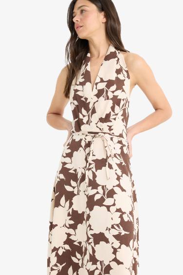 гүлді жеңсіз Қысқа жеңді тоқылған көйлек