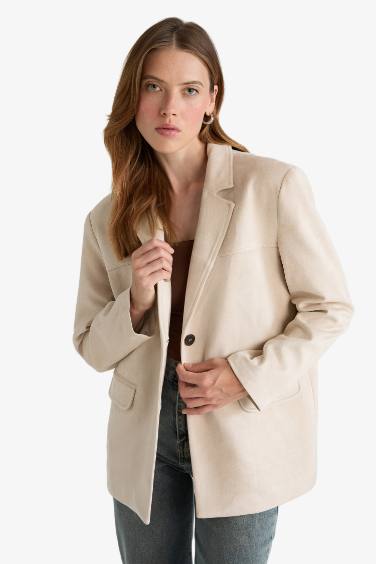 Regular Fit Jacket Collar Suede Blazer