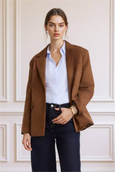 Regular Fit Jacket Collar Suede Blazer