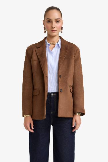 Regular Fit Jacket Collar Suede Blazer