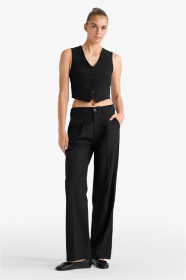 Pantalon classique noir taille haute Coupe large
