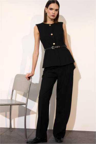 بنطرون قصة مستقيمة بسحاب وخصر عالي