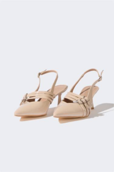 Woman Double Strap Faux Leather Heeled Sandals
