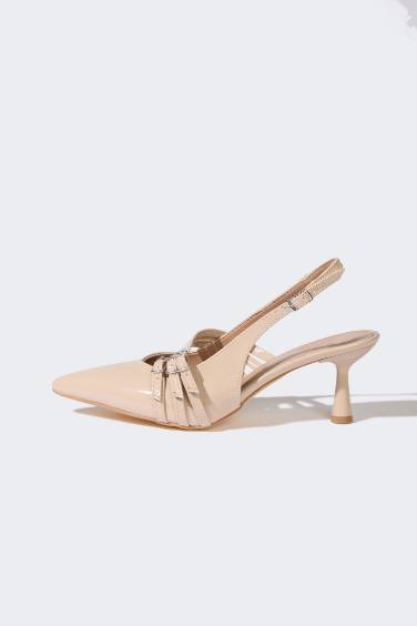 Woman Double Strap Faux Leather Heeled Sandals