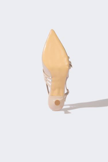 Woman Double Strap Faux Leather Heeled Sandals