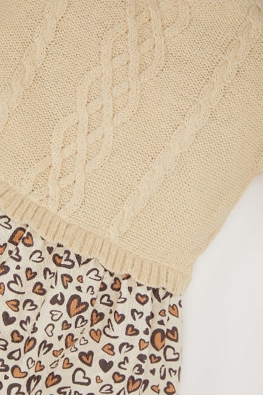 فستان بيبي بناتي قصة عادية كم طويل بياقة مستديرة