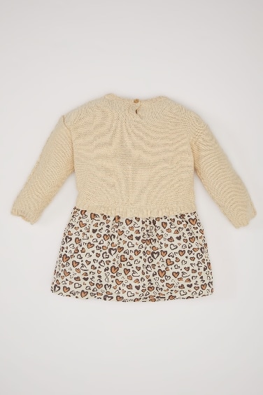 فستان بيبي بناتي قصة عادية كم طويل بياقة مستديرة