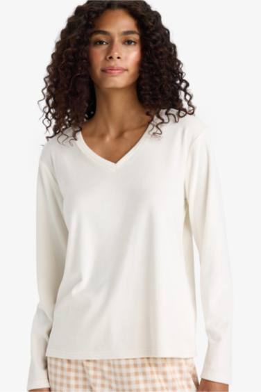 Pijama Takımı Regular Fit Uzun Kollu Velur Üst Kareli Uzun Alt-Fall in Love