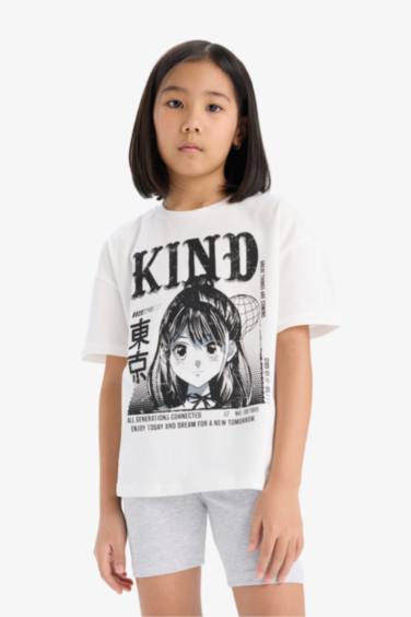 Пижамный комплект для девочек, из хлопка, комплект из 2 предметов, футболка с коротким рукавом, леггинсы-байкеры