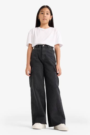 Kız Çocuk Wide Leg Kargo Geniş Paça Jean Pantolon