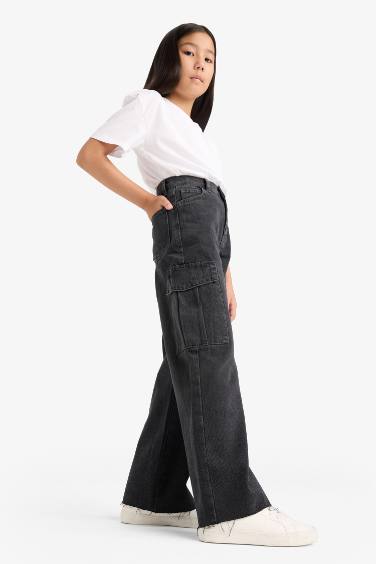 Kız Çocuk Wide Leg Kargo Geniş Paça Jean Pantolon