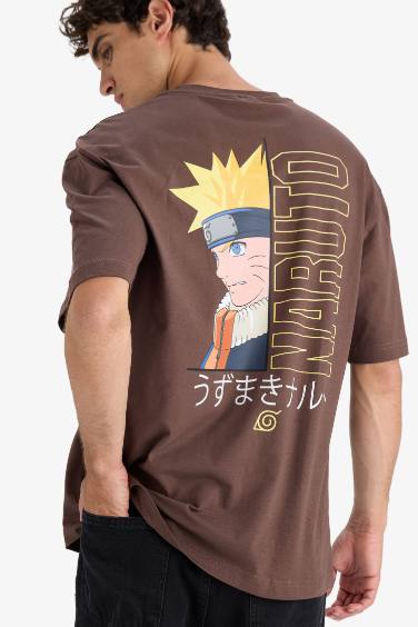 %100 Pamuk Naruto Boxy Fit Rahat Kesim Bisiklet Yaka Sırt Baskılı Kısa Kollu Tişört