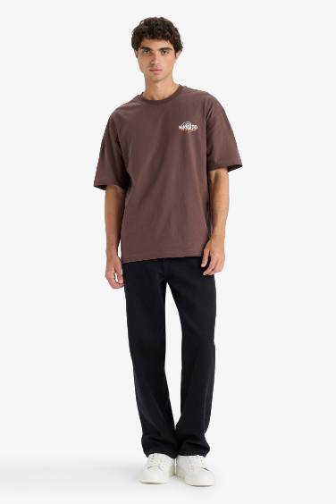 %100 Pamuk Naruto Boxy Fit Rahat Kesim Bisiklet Yaka Sırt Baskılı Kısa Kollu Tişört