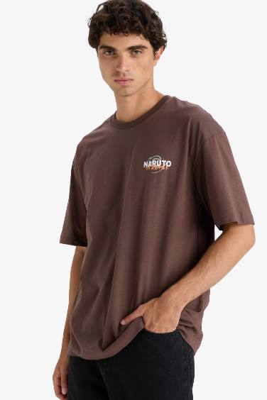 %100 Pamuk Naruto Boxy Fit Rahat Kesim Bisiklet Yaka Sırt Baskılı Kısa Kollu Tişört