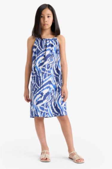 فستان بنات فيسكوز مطبوع بحمالات