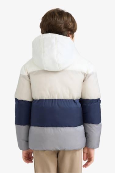 Erkek Çocuk Su İtici Kapüşonlu Polar Astarlı Fermuarlı Şişme Mont