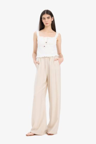 Double Pocket High Elastic Waist Wide Leg Trousers