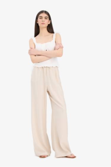 Double Pocket High Elastic Waist Wide Leg Trousers