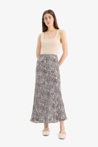 A Cut Animal Print Satin Normal Waist Skirt