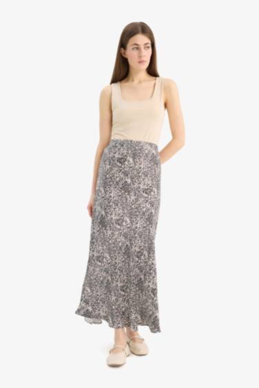 A Cut Animal Print Satin Normal Waist Skirt
