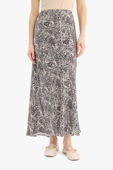 A Cut Animal Print Satin Normal Waist Skirt