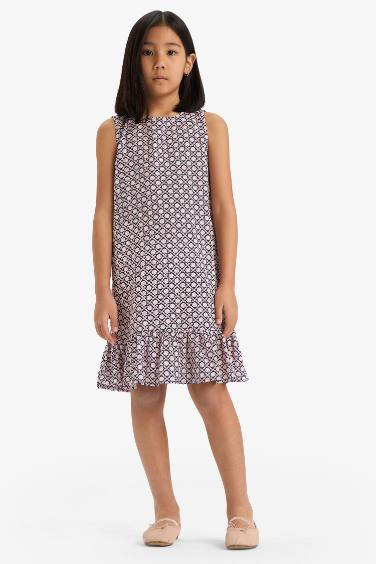 فستان بنات من فيسكوز بدون كم مطبوع