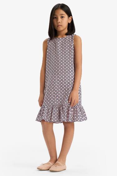 فستان بنات من فيسكوز بدون كم مطبوع