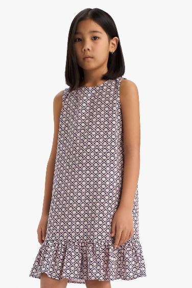 فستان بنات من فيسكوز بدون كم مطبوع