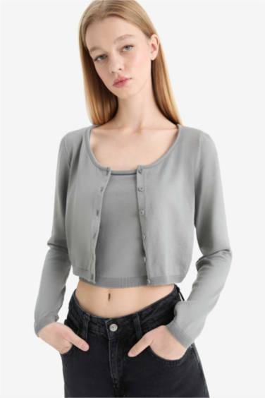 Узкий трикотажный свитер с круглым воротом, Slim Fit