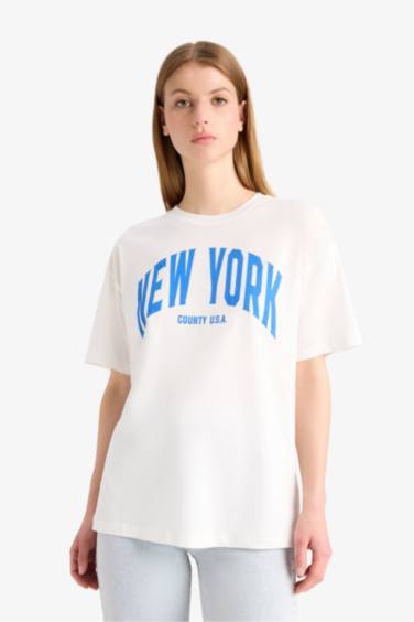 تي شيرت اوفر سايز بياقة مستديرة