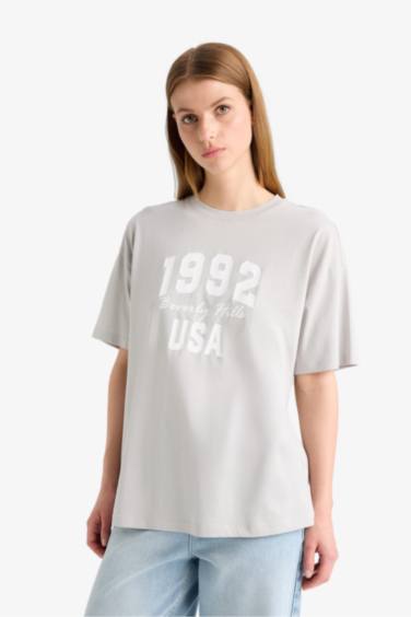 Oversize Fit Crew Neck Printed Cotton T-Shirt