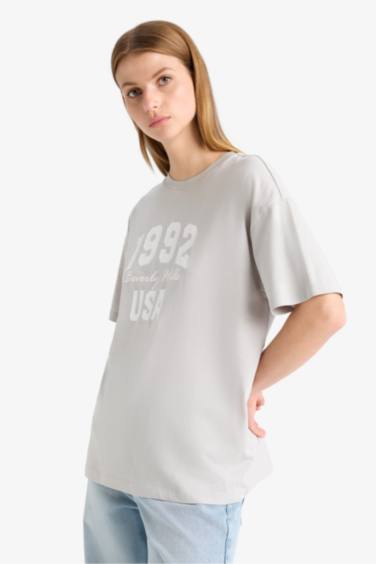 Oversize Fit Crew Neck Printed Cotton T-Shirt