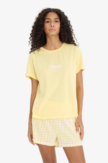 طقم بيجاما كاروهات محبوك قصة عادية نص كم - قطعتين