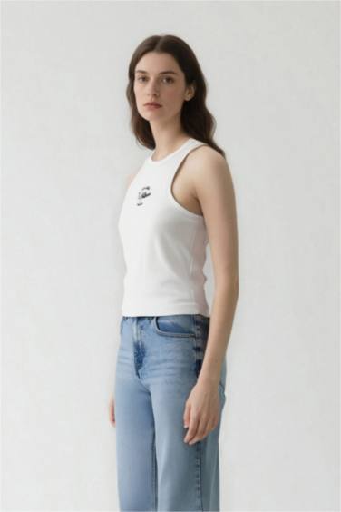 Облегающий топ из ребристой ткани на одно плечо с принтом