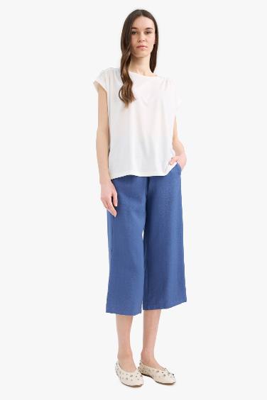 تيشيرت بيزك سادة نص كم بياقة مستديرة