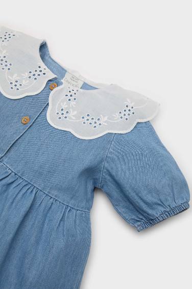 Baby Girl Wide Lace Collar Denim Dress