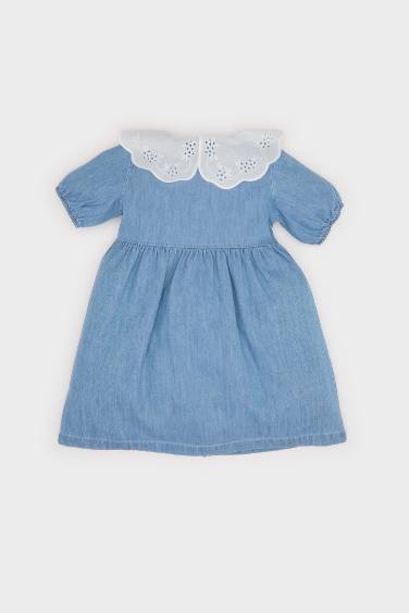 Baby Girl Wide Lace Collar Denim Dress