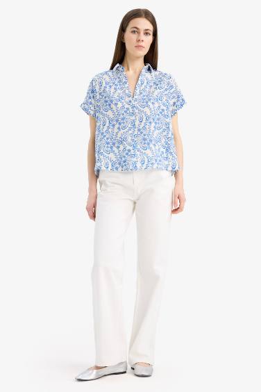 Oversize Geniş Kalıp Çiçekli Kısa Kollu Bluz